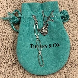 Authentic Tiffany and Co. Diamond and White Gold 18k Drop Link Necklace